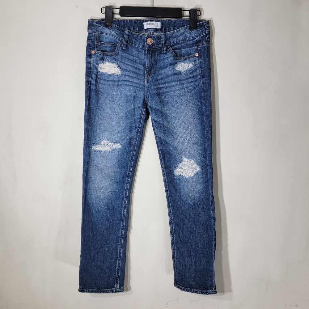 4/$20 Express Modern Boyfriend Low Rise Relaxed Fit Stretch Distressed Jeans 2